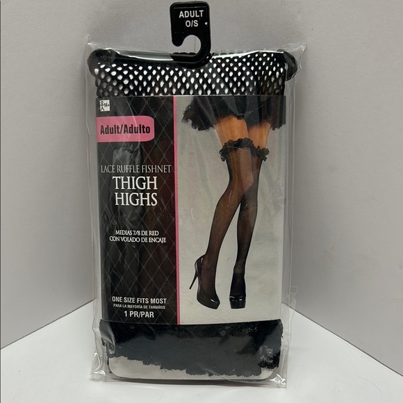 Party City Black Lace Ruffle Fishnet Thigh Highs - Picture 1 of 2